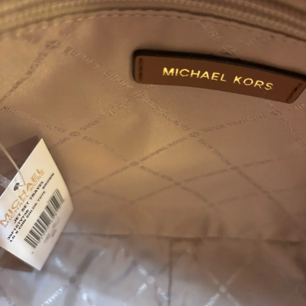 NWT Michael Kors Bag Jet Set Travel Large Chain Shoulder Tote Brown Gold Accents - Picture 15 of 16